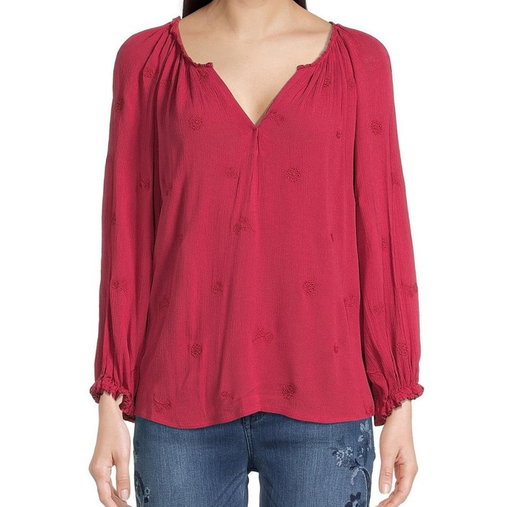 Democracy Pink Floral Embroidered Blouse Size‎ M